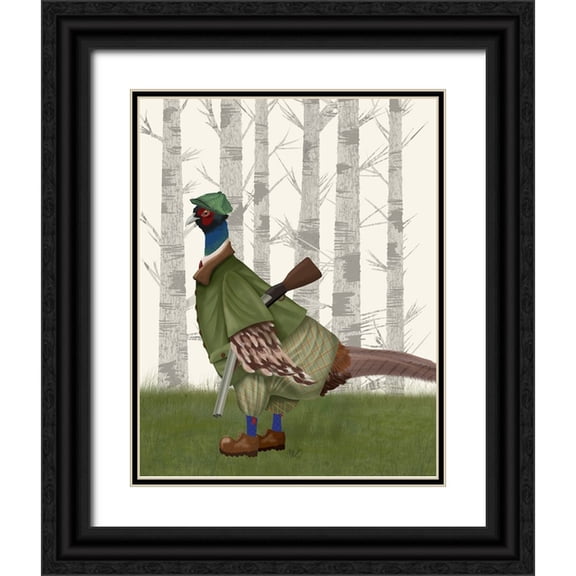 Fab Funky 12x14 Black Ornate Wood Framed with Double Matting Museum Art Print Titled - Pheasant Shooting Party 1