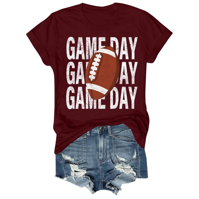 Charmgo Haut pour Femmes T-Shirts de Jour de Match Tendance T-Shirt Imprimé 2D Manches Courtes Col Rond T-Shirt Mode Léger Doux Tenue Décontractée Vêtements pour Femmes Football Vin m