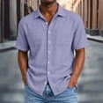 thumbnail image 2 of YLSDY Men's Linen-Blend Short Sleeve Shirt, Casual Retro Style with Dual Chest Pockets & Button-Down Closure, Relaxed Fit for Everyday Wear Purple XL, 2 of 8