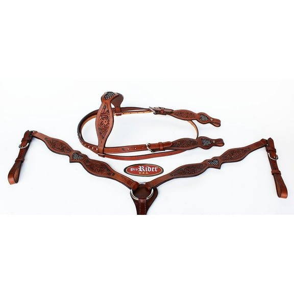 Show Tack Bridle Western Leather Rodeo Headstall Breast Collar 8574