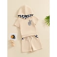 thumbnail image 4 of Aojekbee Toddler Boy Outfit Short Sleeve Gesture Print Hood T-Shirt with Elastic Waist Shorts 2Pcs Set, 4 of 10