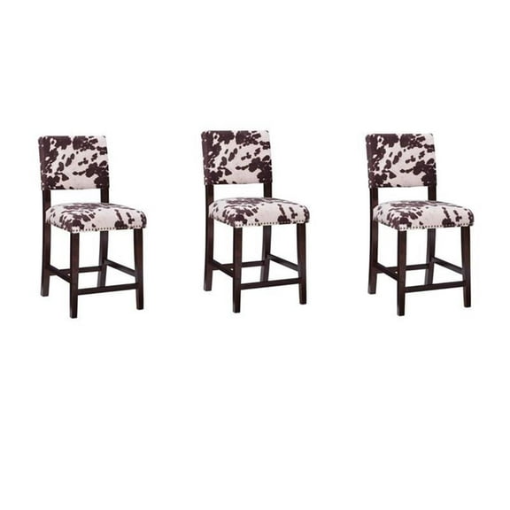 Home Square Set of 3 24" Wood Cow Print Counter Stools in Brown