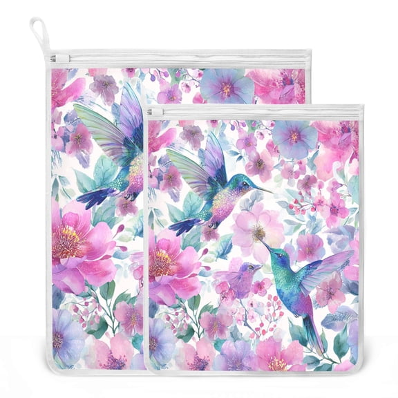 2 Pack Mesh Laundry Bags Hummingbird Garden Pattern Durable Polyester Wash Bags with Zipper 2 Sizes Reusable Delicates Bag for Washing Machine Travel Storage