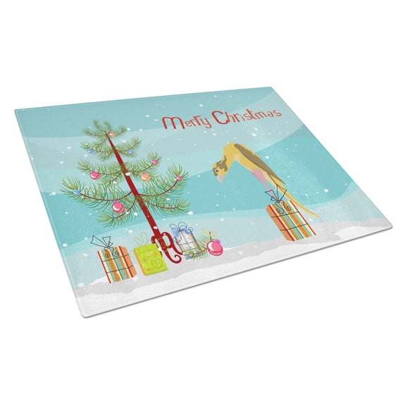 Carolines Treasures CK4480LCB Jibso Canary Merry Christmas Glass Cutting Board Large, 12H x 16W, multicolor