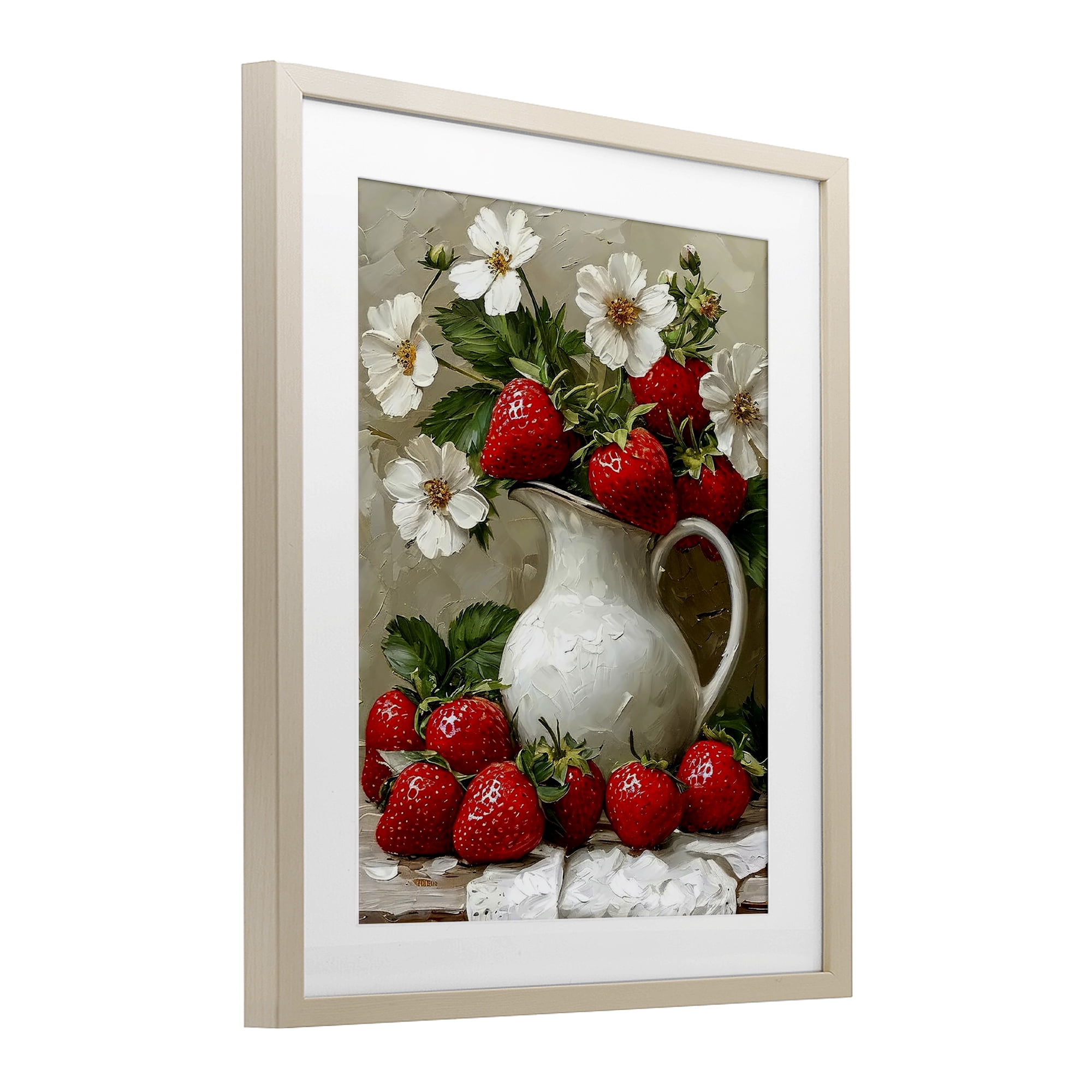 Painterly Strawberries Still Life Birch Framed Print Under Glass, design by Lettered and Lined