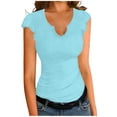 thumbnail image 4 of Enjoytime Womens Tops Solid Color V-Neck Ruffle Sleeve Crop Shirts 2026 Spring Summer Vacation Casual Clothes, 4 of 8