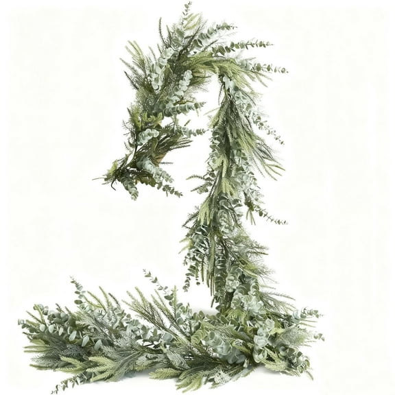 LanSuare 4.9FT Christmas Norfolk Pine Garland with Eucalyptus Leaves, Suitable for Holiday Season, Mantel, Fireplace, Table Runner Centerpiece, Indoor Outdoor Decor