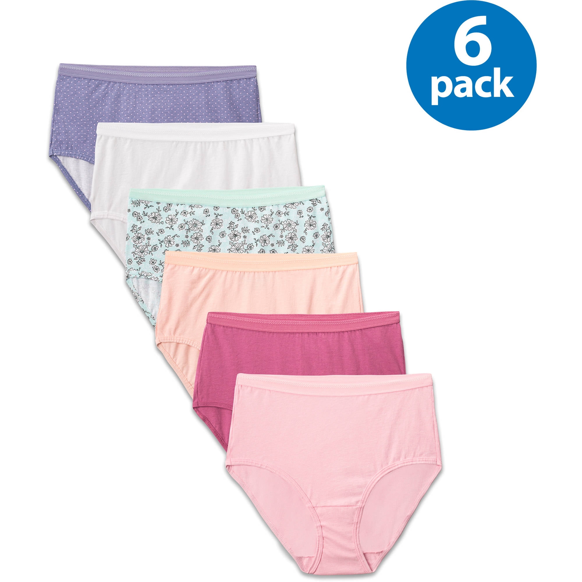 Women's Tag Free Cotton Panties Regular & 7 Hi Cut 6 Pack - Assorted Colors