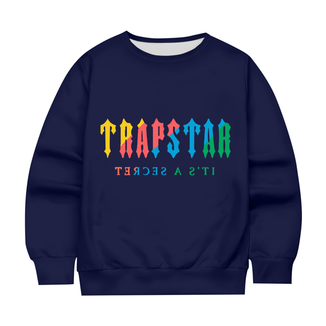 Hauts pour Enfants Trapstar Chandails en Molleton Col Rond Manches Longues Chandails en Molleton Graphiques Amples Trapstar Street Hip-hop Chandail Chandails en Molleton Garçons Filles Chandails en Molleton (Marine, 140)