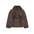 thumbnail image 4 of Abrigo de Piel Sintética para Mujer, Chaqueta de Piel Sintética, Chaqueta de Invierno de Larga con Solapa, Parka Corta Café XL, 4 of 10