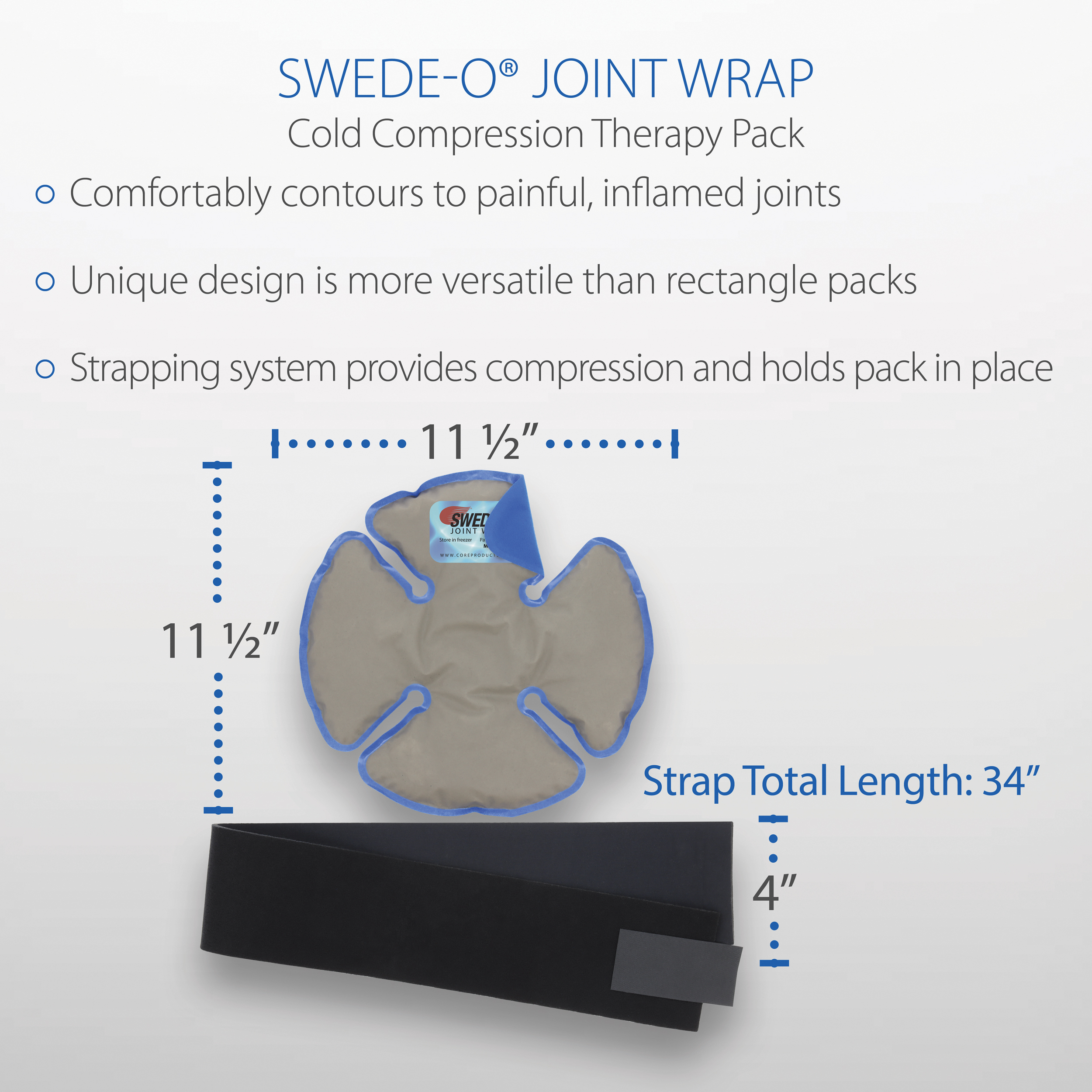 Swede-O Joint Wrap Intense Cold Therapy Pack Flexible for Knee, Shoulder, Elbow & Ankle Includes Compression Strap - Made in the USA