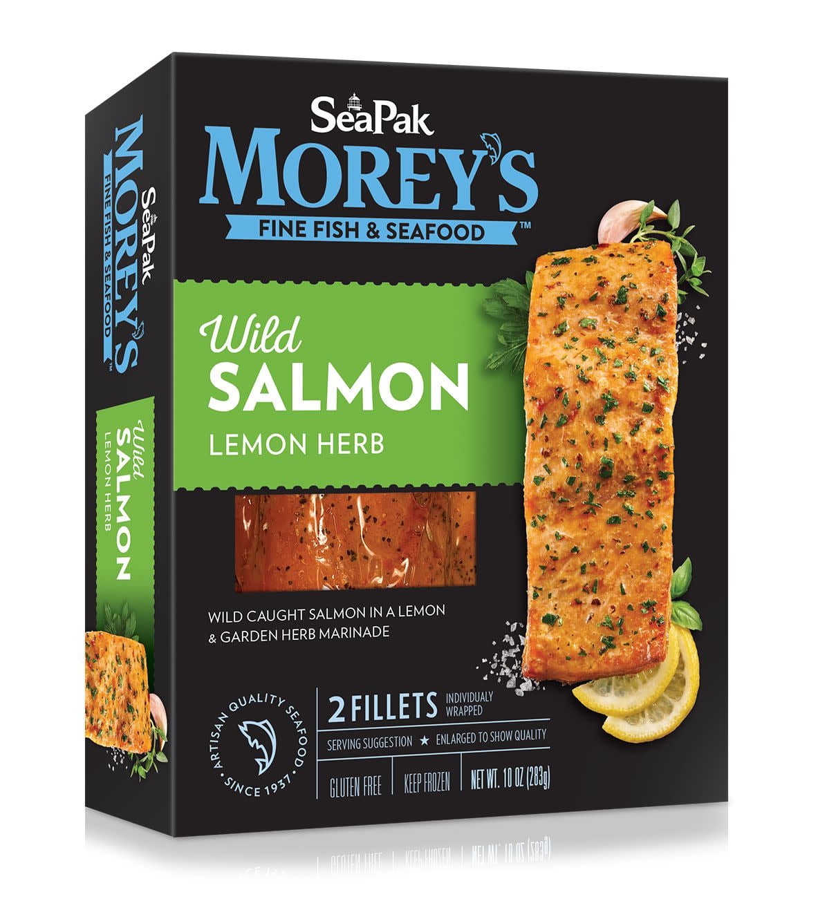 Morey's Wild Salmon, Lemon Herb Flavor, 2 Fillets, Individually Wrapped, Frozen Seafood