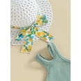 thumbnail image 4 of Toddler Girls Summer Outfit Sets Solid Color Sleeveless One Shoulder Tops Floral Skirt With Hat, 4 of 8