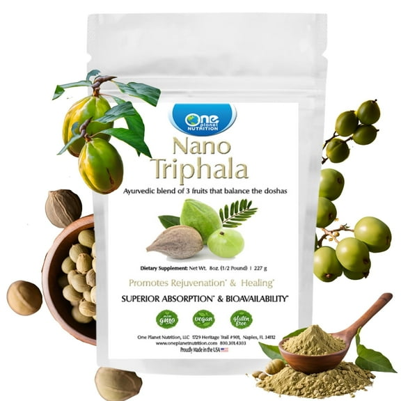 One Planet Nutrition Nano Triphala Powder 8 oz (227 Servings), Amalaki, Bibhitaki & Haritaki Extracts, Nano for Enhanced Absorption, Supports Digestive Health and Detox, Non-GMO, Gluten-Free, Vegan