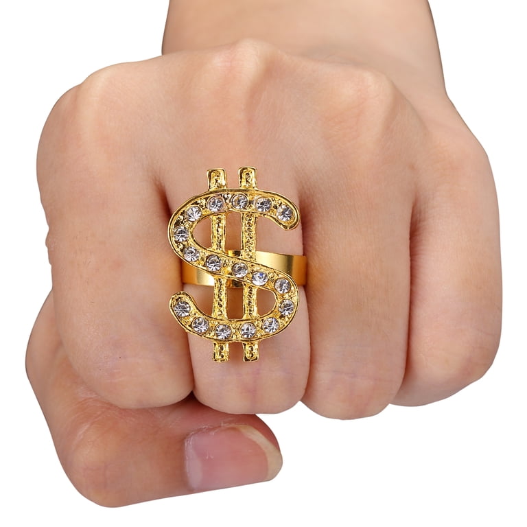 Set Accessori Hip Hop Uomo Anni 80/90 - Catena Oro Finta, Collana Dollaro, Occhiali Rapper, Anelli