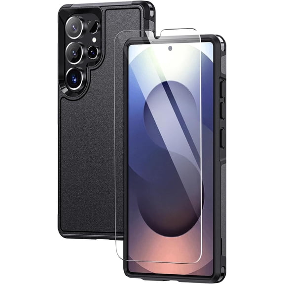 for Samsung Galaxy S25 Ultra Phone Case with Tempered Glass Screen Protector, Shock Absorption, Anti-Scratch Shockproof Case Cover for Samsung S25 Ultra, Black