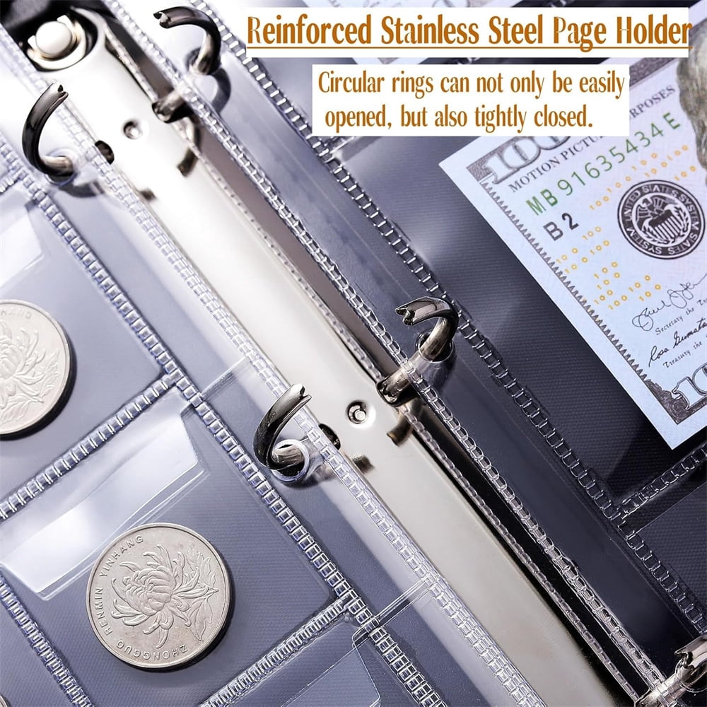 NOGIS Fireproof Coin Collection Book Holders for Collectors, 360 Pockets Coin Organizer Sleeves Coin Album & 36 Currency Sleeves Album Money Holder Coin Storage Case for Coin Collection