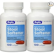 Rugby Docusate Sodium 250 mg Extra Strength Stool Softener Softgels, 100 ct, 2 Pack
