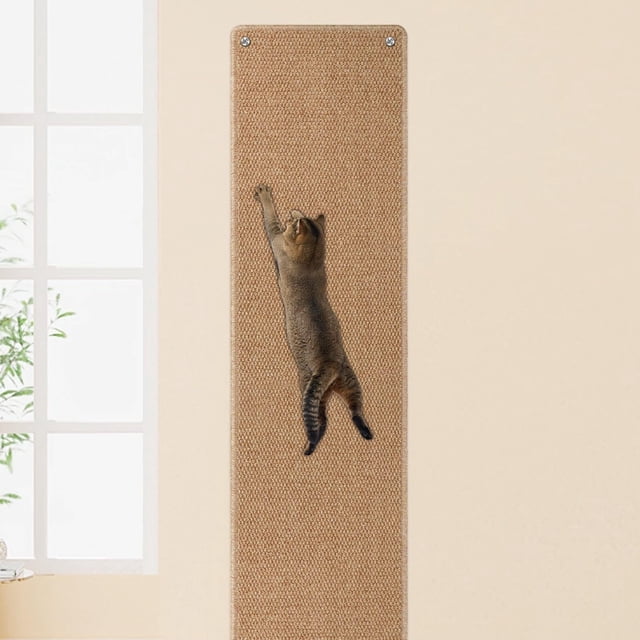 Alfombra gruesa de 71 x 15.8 pulgadas con 16 clavos fijos, almohadilla para rascar de gato alto extragrande para pared, rascador de gato montado en la pared para muebles, sofá, protector de