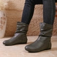 thumbnail image 3 of Ankle Boots for Women Casual Pull on Slouchy Leather Round Toe Flat Booties Fashion Wide Calf Winter Short Boots, 3 of 8