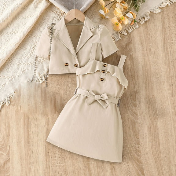 Placlothes Girls 2 Piece Skirt and Cute Tops Outfit Sets for Summer Fall Solid Khaki Size 4 T Birthday Gift for Big Girls and Little Kids