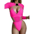 thumbnail image 3 of 2 Piece Women Rave Outfits Neon Bodysuit Crop Top Long Sleeve Mesh With Buckle For Festival Club Party, 3 of 3