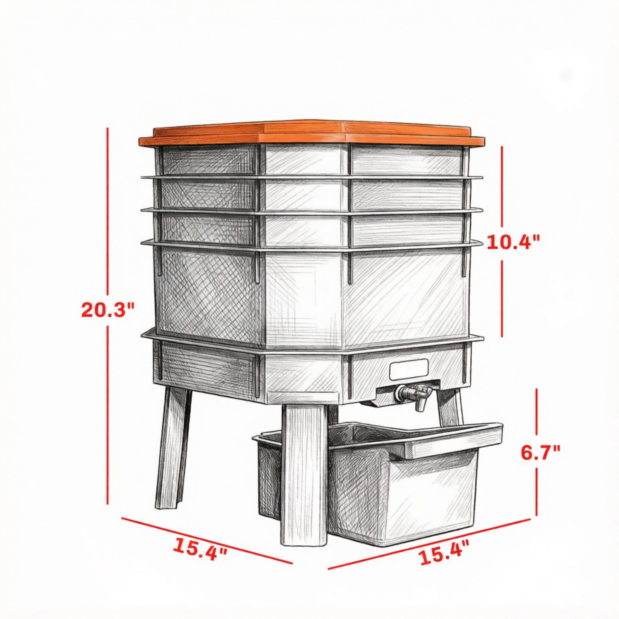 4-Tray Worm Composter Bin, 7.4 Gal Odor-Free, Leak-Proof Indoor & Outdoor Food Waste Recycling, Orange