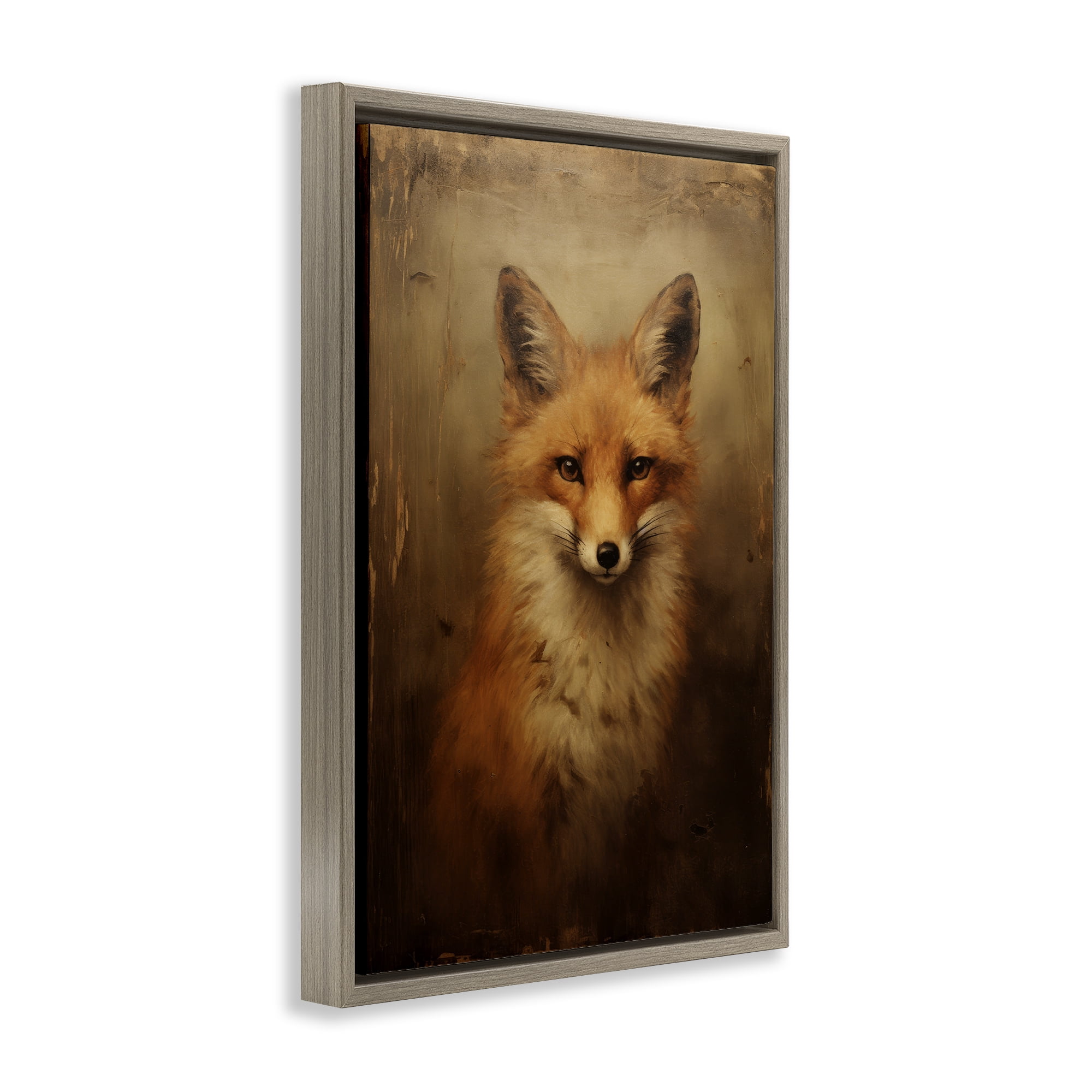 Stupell Industries Dark Fox Visage Animals & Insects Painting Brown Floater Framed Canvas Art Print Wall Art, 17 x 25