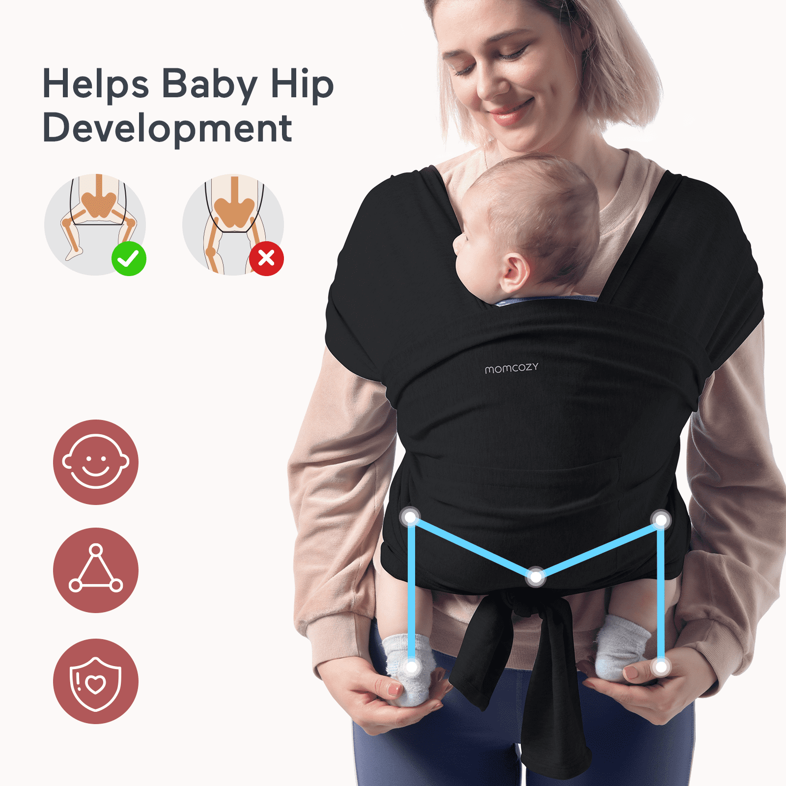 Momcozy Baby Wrap Carrier Slings- Black, Adjustable Easy to Wear Infant Carrier Slings for Babies Girl and Boy