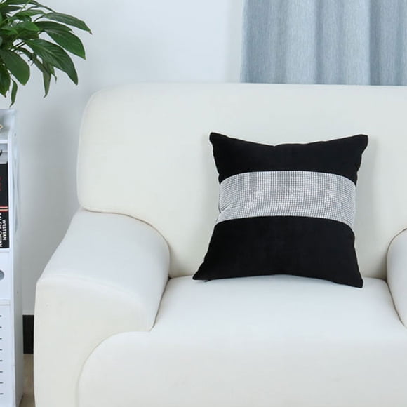 Funda de cojín PiccoCasa con diamante de terciopelo para decoración de bodas y fiestas 45 x 45cm negro