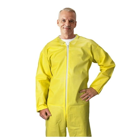Disposable Hazmat Suits, 2X-Large. Pack of 5 Yellow Disposable Coveralls. 82 GSM Polyethylene Polypropylene Lab Coveralls Disposable. Painters Suit with Open Cut Wrists & Ankles, Long Sleeves
