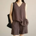 thumbnail image 2 of NMMUED 2 Piece Sets for Women Summer Short Sets for Women Linen Two Piece Set Women Tank Top and Shorts Set Women Gauze Sets for Women 2 Piece, Coffee XXL, 2 of 9