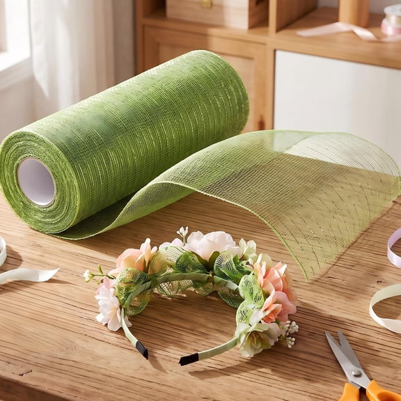 1 Roll Metallic Line Deco Mesh, 6INx30FT Poly Craft Mesh for DIY Craft, Wreath Bow Making Decor Mesh for Gift Wrapping, Deco Mesh Ribbon Wrapping Ribbon Rolls for Christmas Party Wedding Home Decor