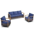 thumbnail image 3 of POCASSY 3 Pieces Patio Furniture Set with 3-Seater Sofa and 2 Swivel Glider Rocking Chairs, All Weather Wicker Outdoor Conversation Set for Pool, Backyard, Garden, Brown Wicker Blue Cushion, 3 of 8