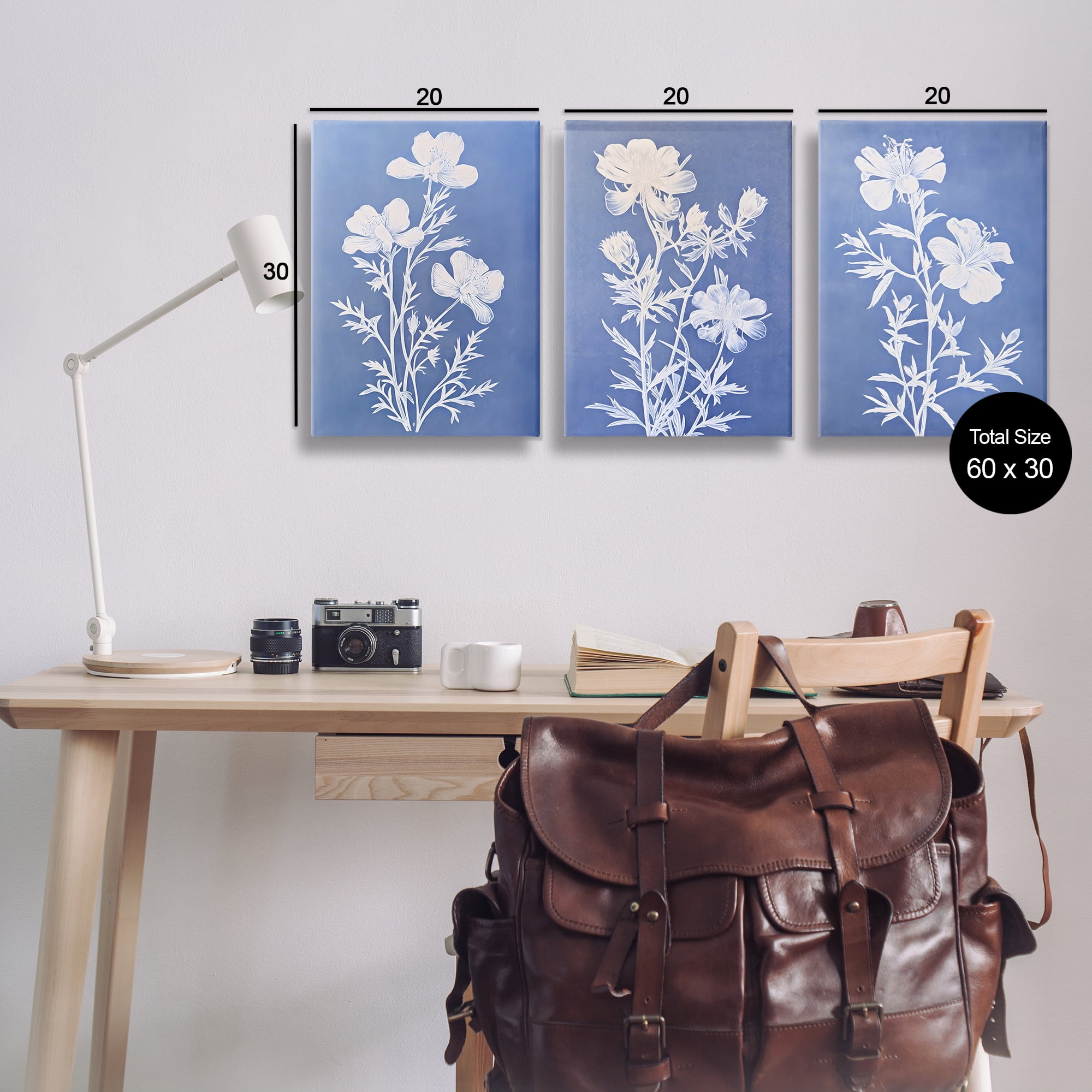 Stupell Industries Varied Cerulean Botanicals Plants & Flowers Painting Wrapped Canvas Art Print Wall Art, 20 x 30, Set of 3