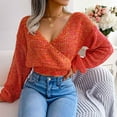 thumbnail image 6 of Womens Lantern Long Sleeve Deep V Neck Crop Sweater Tops Trendy Knitted Fall Sweater Pullover for Women, 6 of 7