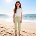 thumbnail image 4 of KyCheLot Girls Summer Pants Cotton Linen Capris Comfy Lounge Drawstring Waist Crop Pants with Pockets 4-14Years, 4 of 7