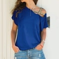thumbnail image 2 of Blusa de manga corta con hombros cruzados para mujer, corte holgado, color liso, azul real, talla S Summer Chic, 2 of 6