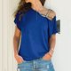 thumbnail image 2 of Blusa azul rey con hombros descubiertos, mangas cortas, corte holgado y detalle cruzado: camiseta informal para mujer, talla XL Summer Chic, 2 of 6