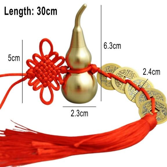 Gourd Copper Coin Good Luck Feng Shui Decor for Car Hanging Ornament with Chinese Knot