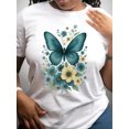 thumbnail image 2 of Butterfly Floral Print Graphic Tee for Women, Cute Nature Inspired Short Sleeve T-Shirt, Breathable Soft Casual Round Neck Top for Spring Summer Fall Daily Wear, 2 of 10