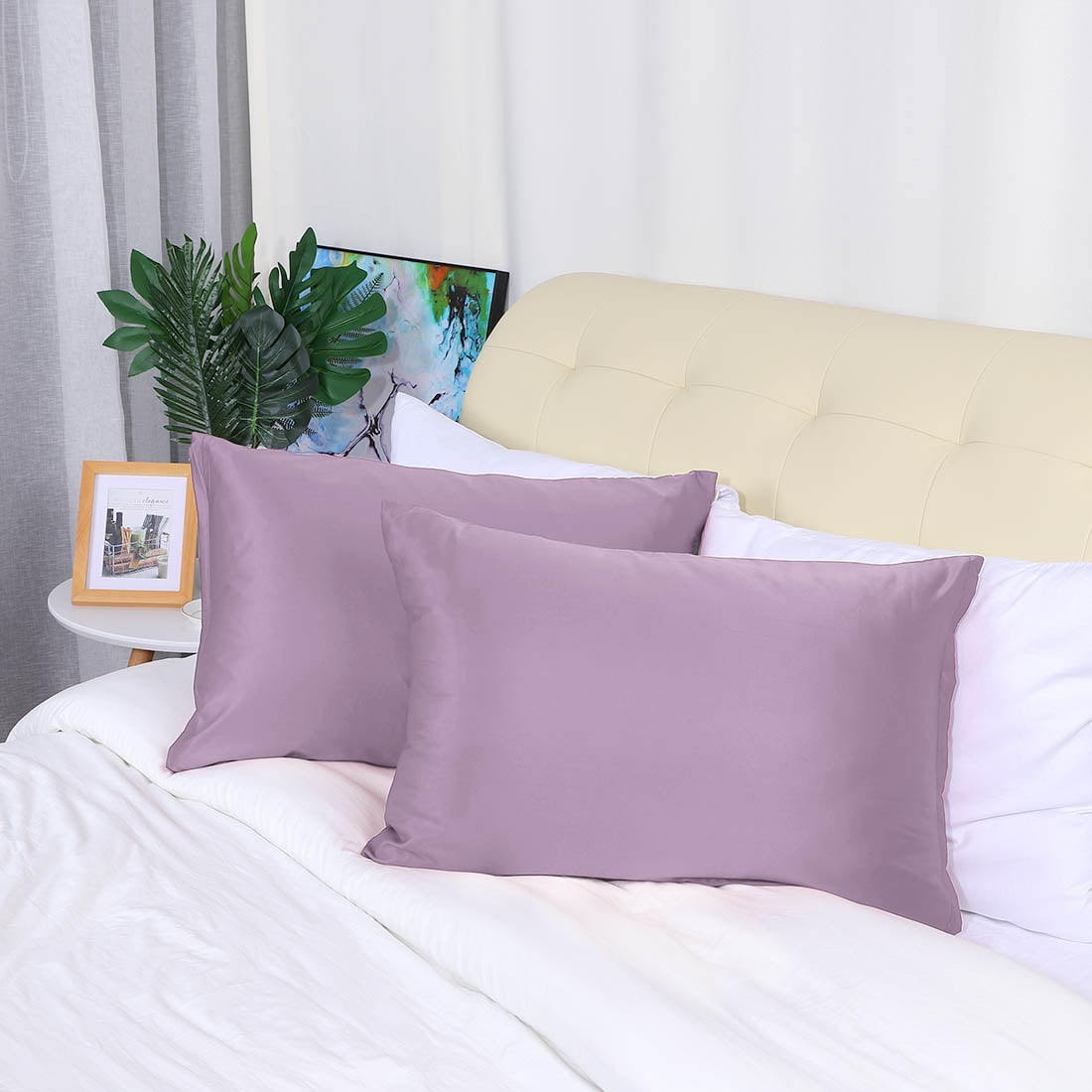Unique Bargains Set of 4 Silky Satin Pillowcases Pillow Cover Mauve Travel