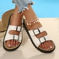 thumbnail image 3 of Rokment Womens Cork Footbed Slippers Sandals Beach Summer Comfortable Casual 2 Buckles Leather Wide Width Orthopedic Platform Walking Slip on Slides White Size 8, 3 of 7