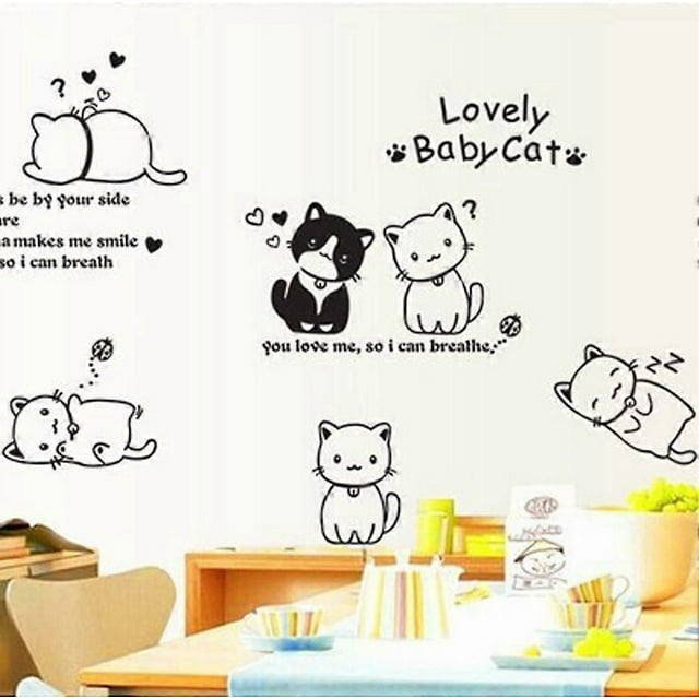 Cartoon Lovely Cats Removable Wall Sticker Decal, Children Kids Baby Home Room Nursery DIY Decorative Adhesive Art Wall Mural