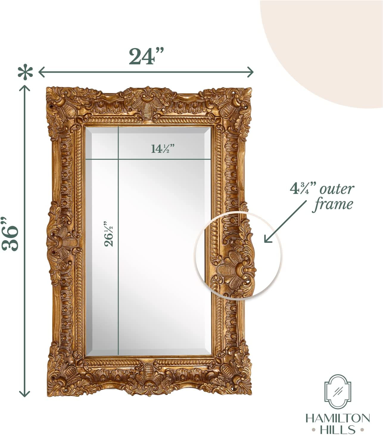Large Ornate Gold Baroque Frame Mirror (24 x 36)