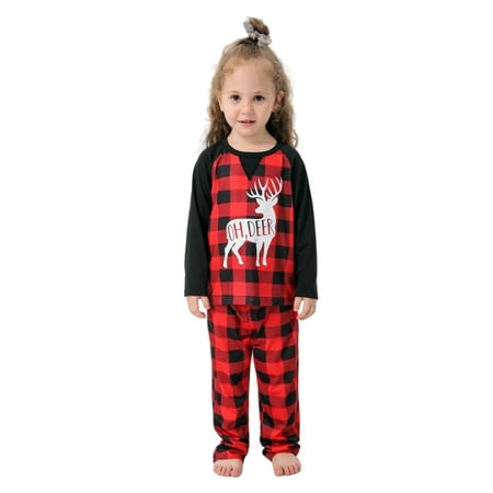 

JOYFEEL Christmas Pajamas Family Matching Holiday Xmas Loungewear Plaid Long Sleeve Round Neck Nightgown