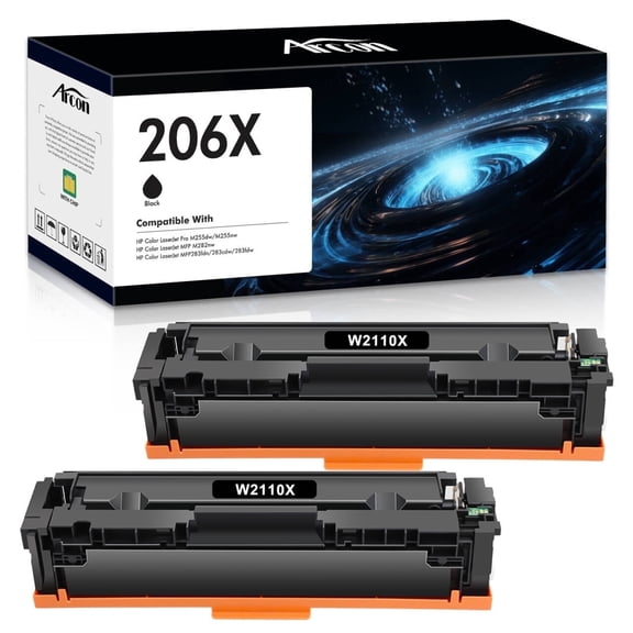 206X Toner Cartridge Black 2 Pack With CHIP Compatible for HP 206A 206X Work for HP Color Laserj Pro MFP M283fdw M283cdw Color Laserj Pro M255dw Color Laserj Pro MFP M283 M255 Series