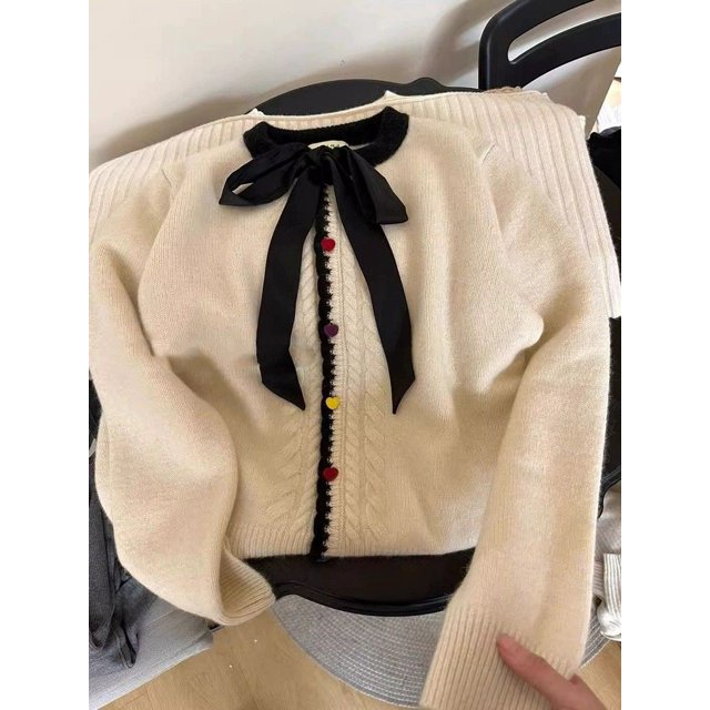 Suéter de punto con diseño de lazo para mujer, cárdigan suave y cálido, cómodo y versátil, para otoño e invierno