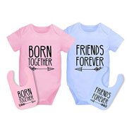 AOUYOA Baby Twins Bodysuit Best Friends Unisex Romper With Bibs
