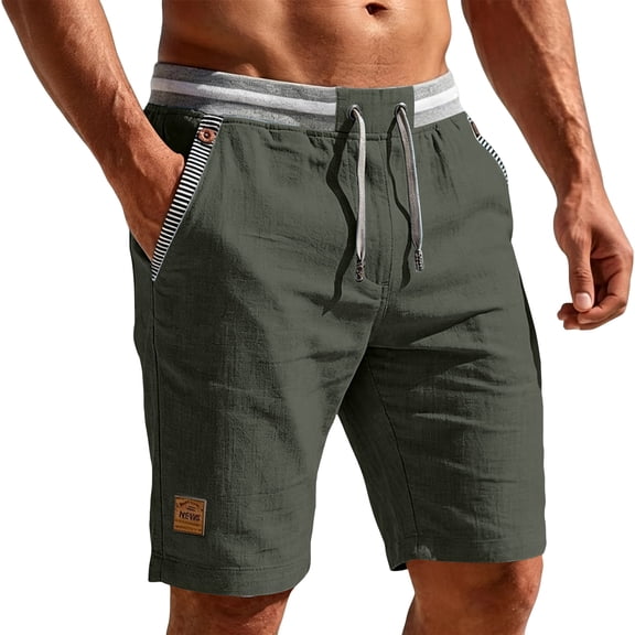 VV AVEORS Mens Casual Shorts - Summer Beach Cargo Shorts Elastic Waist Drawstring Stretch Chino Golf Shorts Army Green L